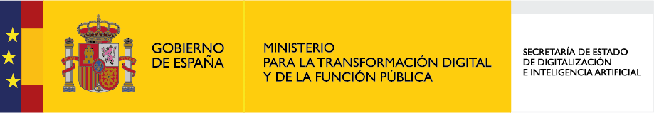 Logotipo del Gobierno de España, representando al Ministerio para la Transformación Digital y de la Función Pública, junto a la Secretaría de Estado de Digitalización e Inteligencia Artificial.